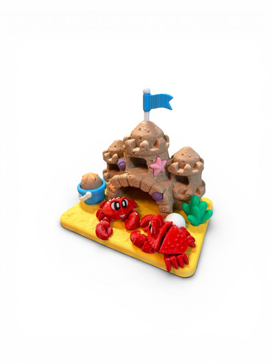 3D Printed Crab Castle Diorama- Articulated Beach Play set