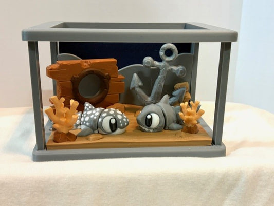 Cute Ocean Aquarium 3D Printed Display - Shark & Shipwreck Mini Diorama with Coral