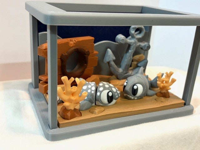 Cute Ocean Aquarium 3D Printed Display - Shark & Shipwreck Mini Diorama with Coral